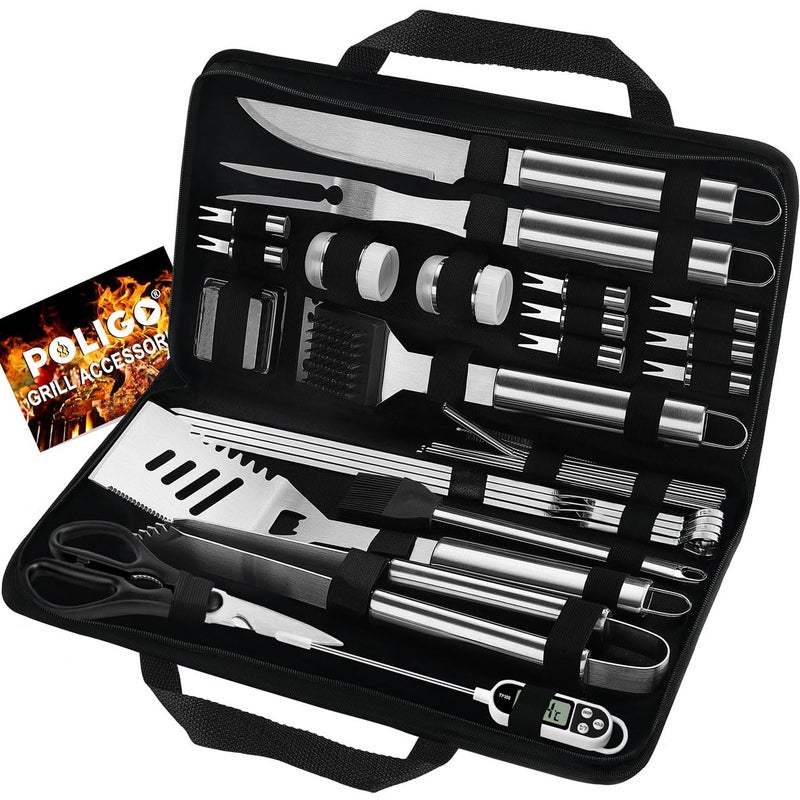 POLIGO 29 PCS BBQ Grill Accessories Stainless Steel BBQ Tools Grilling Tools Set with Storage Bag for Fathers Day Dads Birthday Presents - Camping Grill Utensils Set Ideal Grilling Gifts for Men Women - Image 1